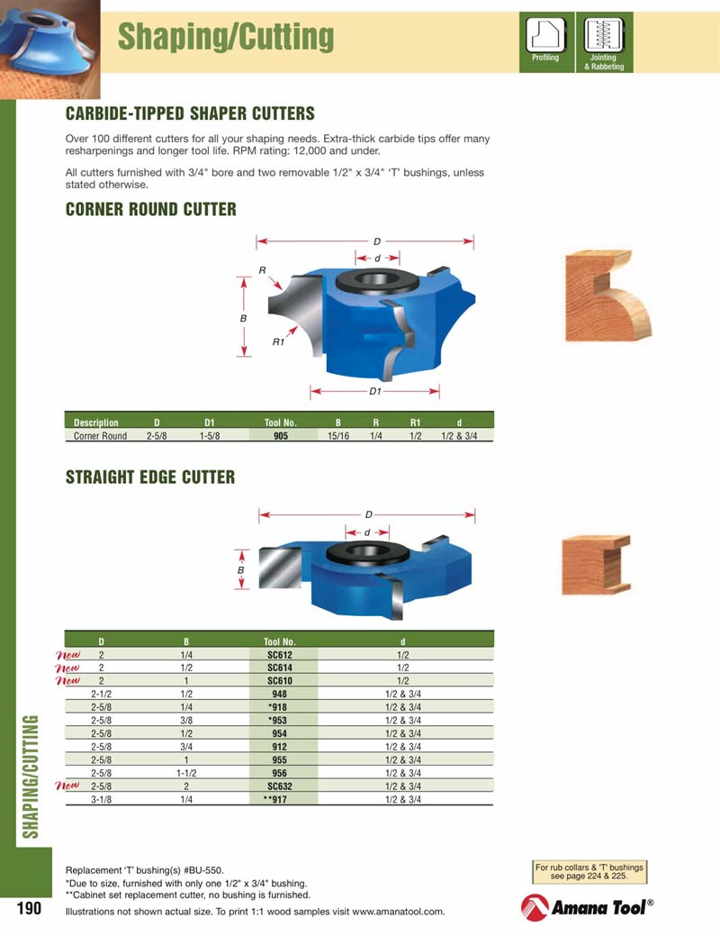 Amana Tool 948 Carbide Tipped 3-Wing Straight Edge 2-1/2 D x 1/2CH x 1/2 & 3/4 Bore Shaper Cutter