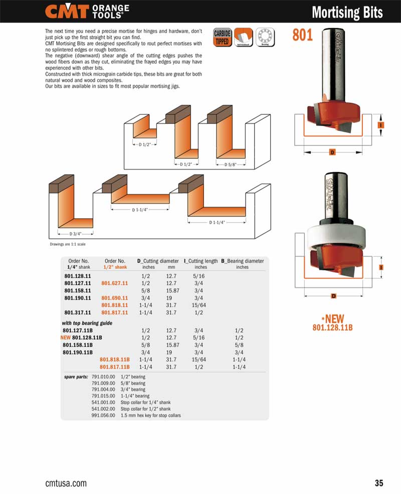 CMT 801.127.11B 1/2" Diameter X 3/4" Cutting Length 2Flute Mortising