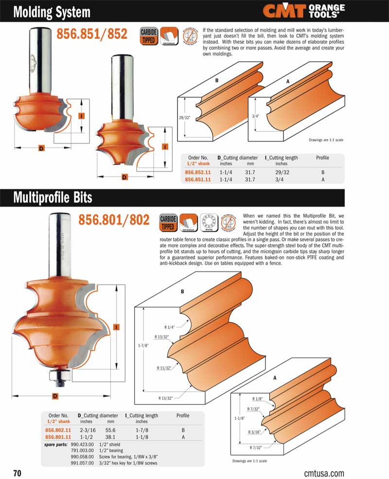 CMT 856.802.11 23/16" Diameter X 17/8" Carbide Height Multiprofile