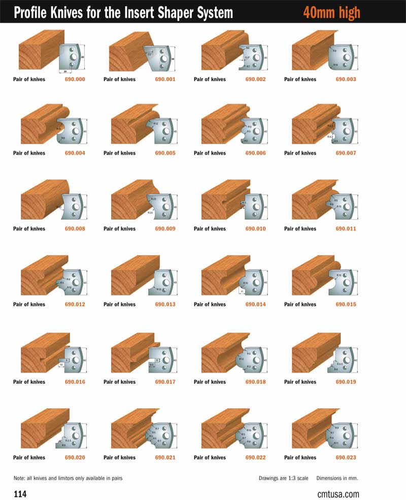 CMT 690.001 40mm Profile Knives For Insert Shaper System Pair Knives