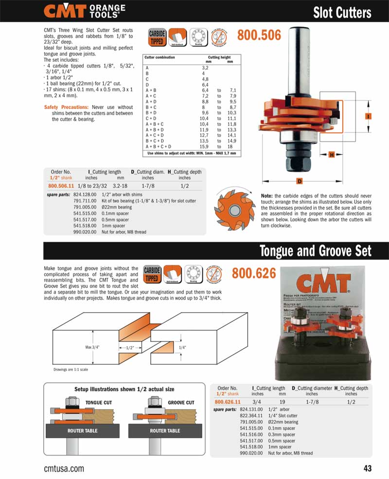 CMT 800.626.11 17/8" Diameter X 3/4" Cutting Height 2Flute Tongue And