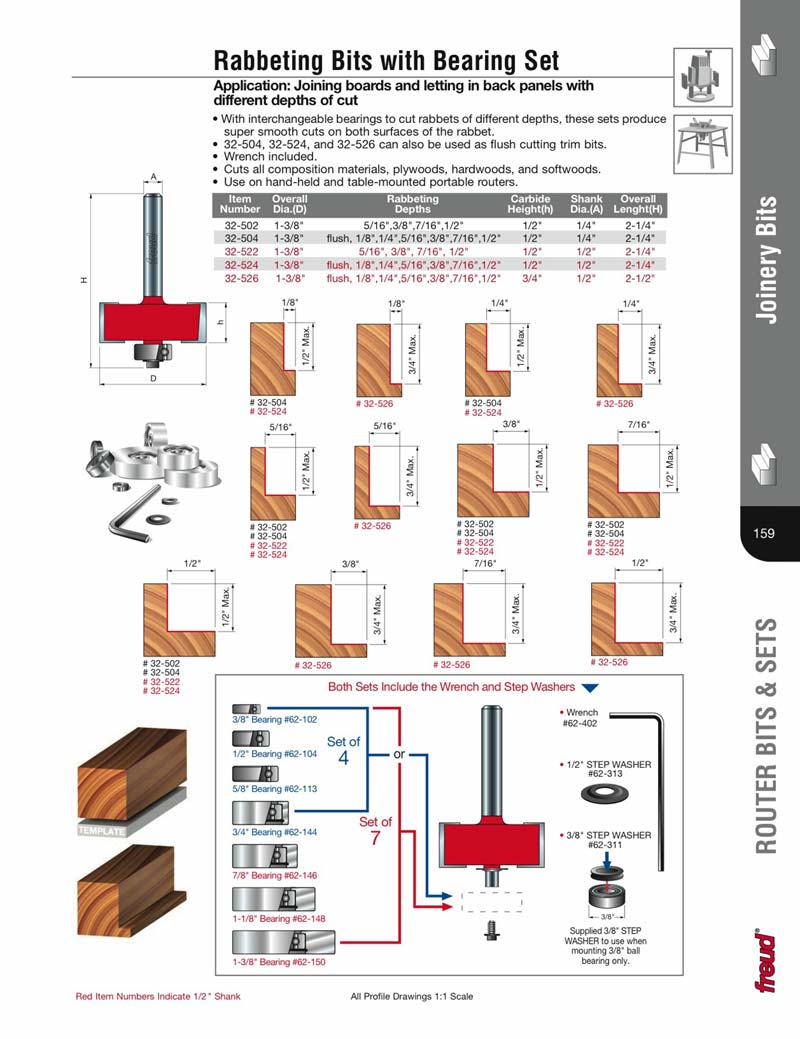 Freud 32526 3/4" Height MultiRabbet Router Bit Set With 7 Bearings