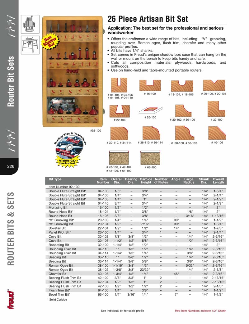Freud 92100 26 Piece Artisan Router Bit Set (1/4" Shank)