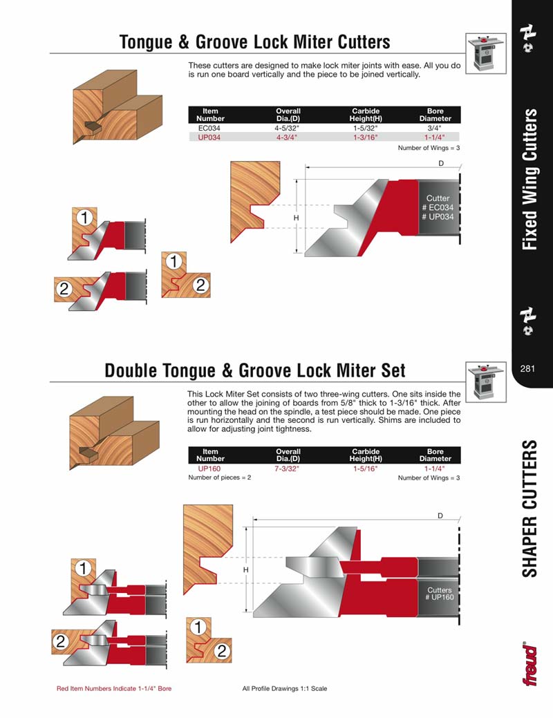 Freud UP160 Double Tongue & Groove Lock Miter Carbide Tipped Shaper Cutter Set (11/4" Bore)