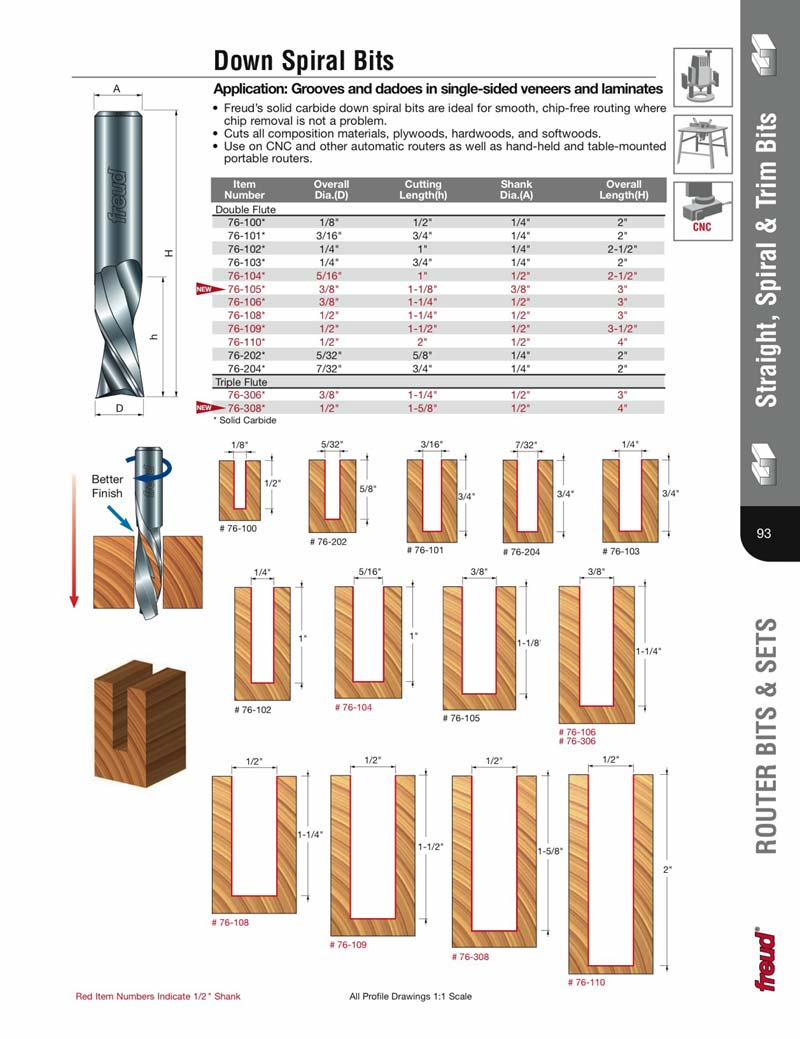Freud 76105 3/8" Diameter X 11/8" Height 2Flute Down Spiral Router