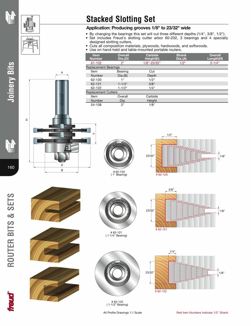 Freud 61102 1/8 To 3/4" Stacked Slot Cutter Router Bit Set (1/2" Shank)