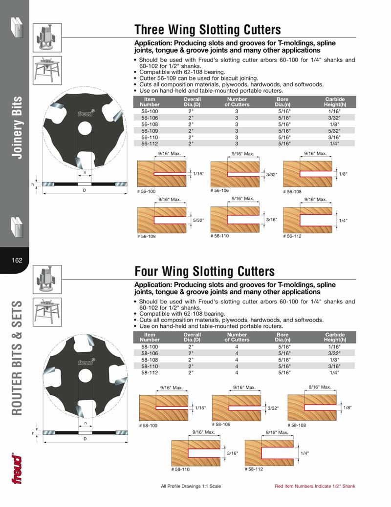Freud 56100 1/16" 3Wing Slot Cutter For 5/16 Router Arbor