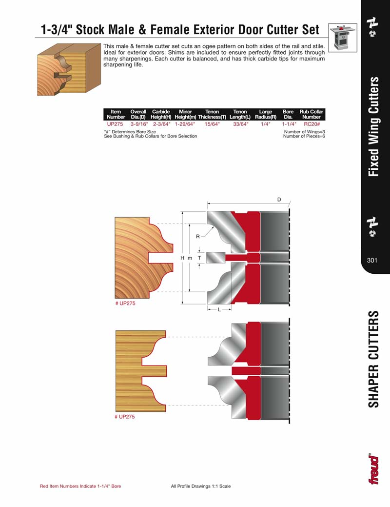 Freud UP275 For 13/4" Stock Stile & Rail Exterior Door Carbide
