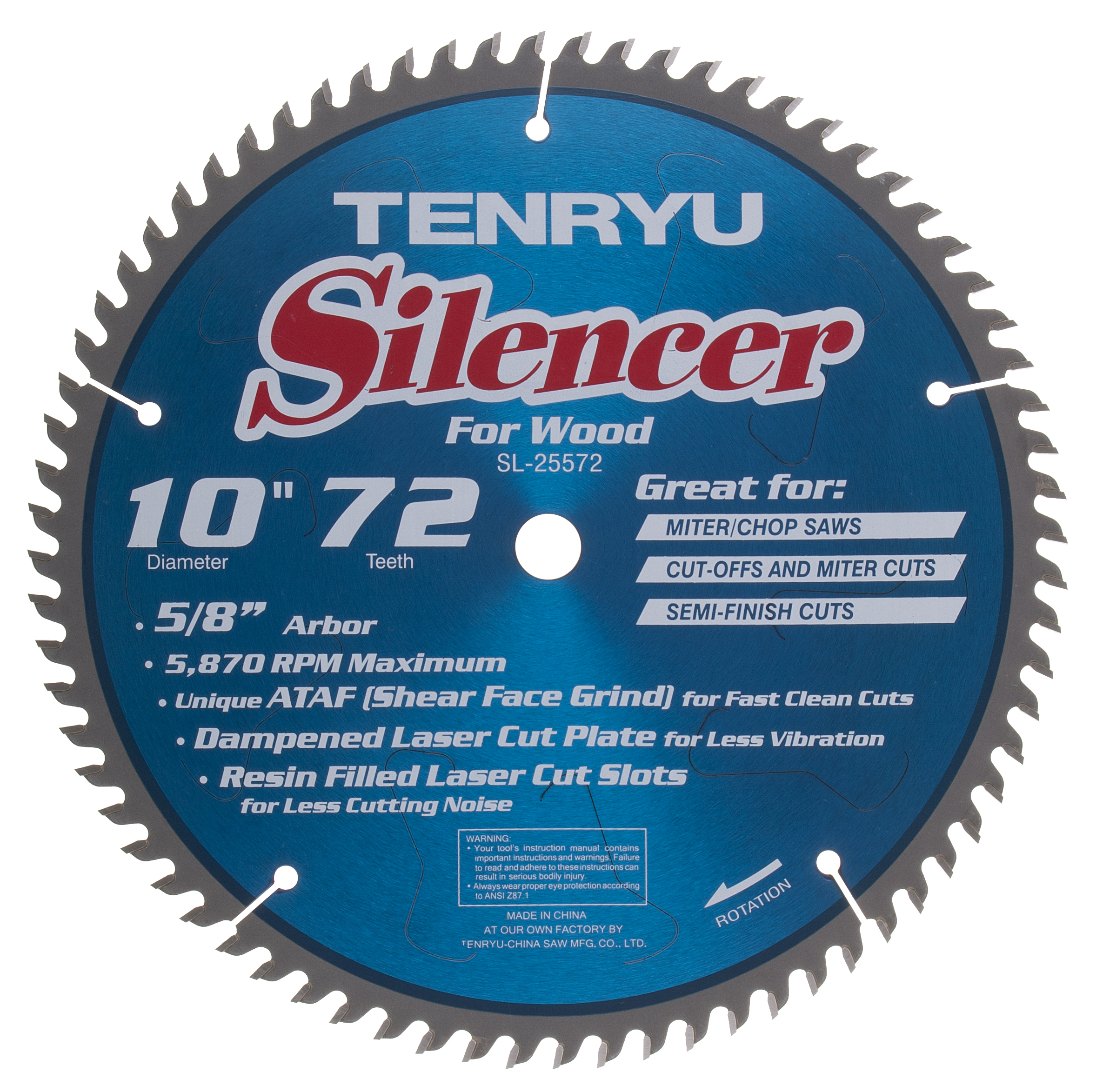 Tenryu SL-25572 10" Carbide Tipped Saw Blade ( 72 Tooth ATAF Grind - 5/