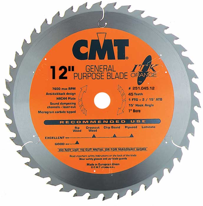 CMT 251.045.12 12" Diameter X 45T ATB Industrial Thin Kerf General