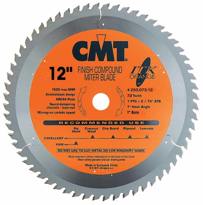 CMT 253.072.12 12" Diameter X 72T ATB Industrial Thin Kerf Finish