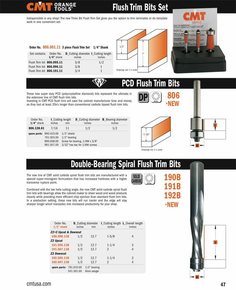 CMT 192.505.11B Downcut Spiral Bit W/Brng, 1/2