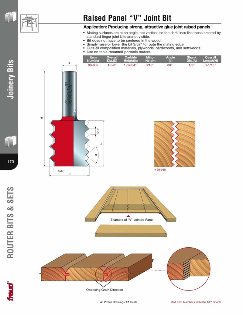 Freud 99-038 Raised Panel V-Joint Router Bit (1/2